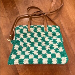 Clare V Green and Cream Crochet Shoulder Bag